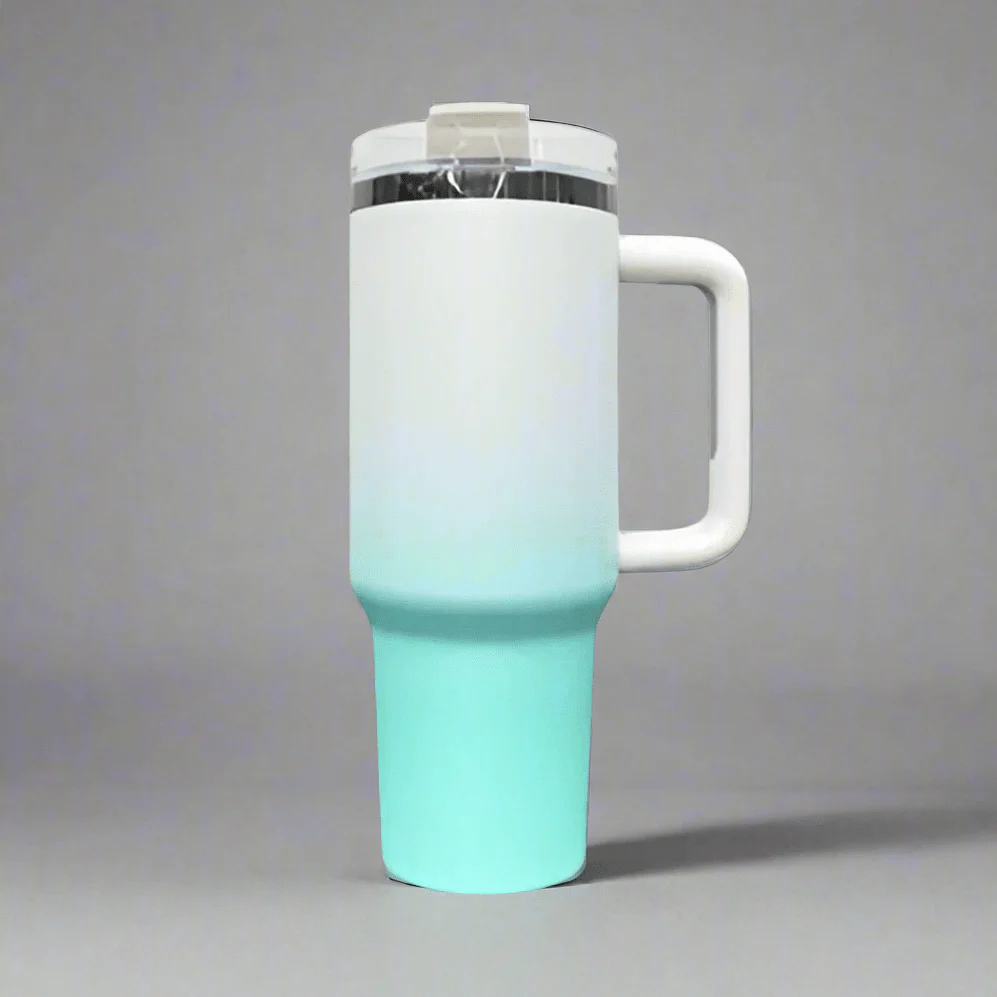 40oz Mirror Black Plated Tumbler - Ombre Turquoise