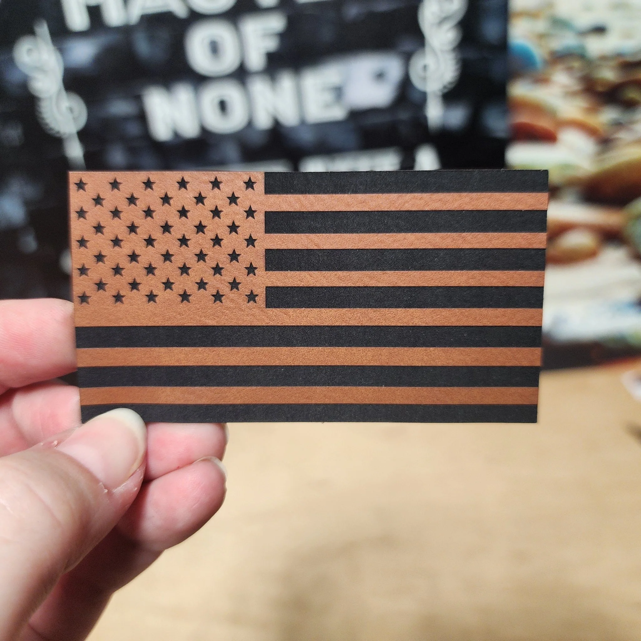 American Flag Design Engraved Leatherette Hat Patch - MR01