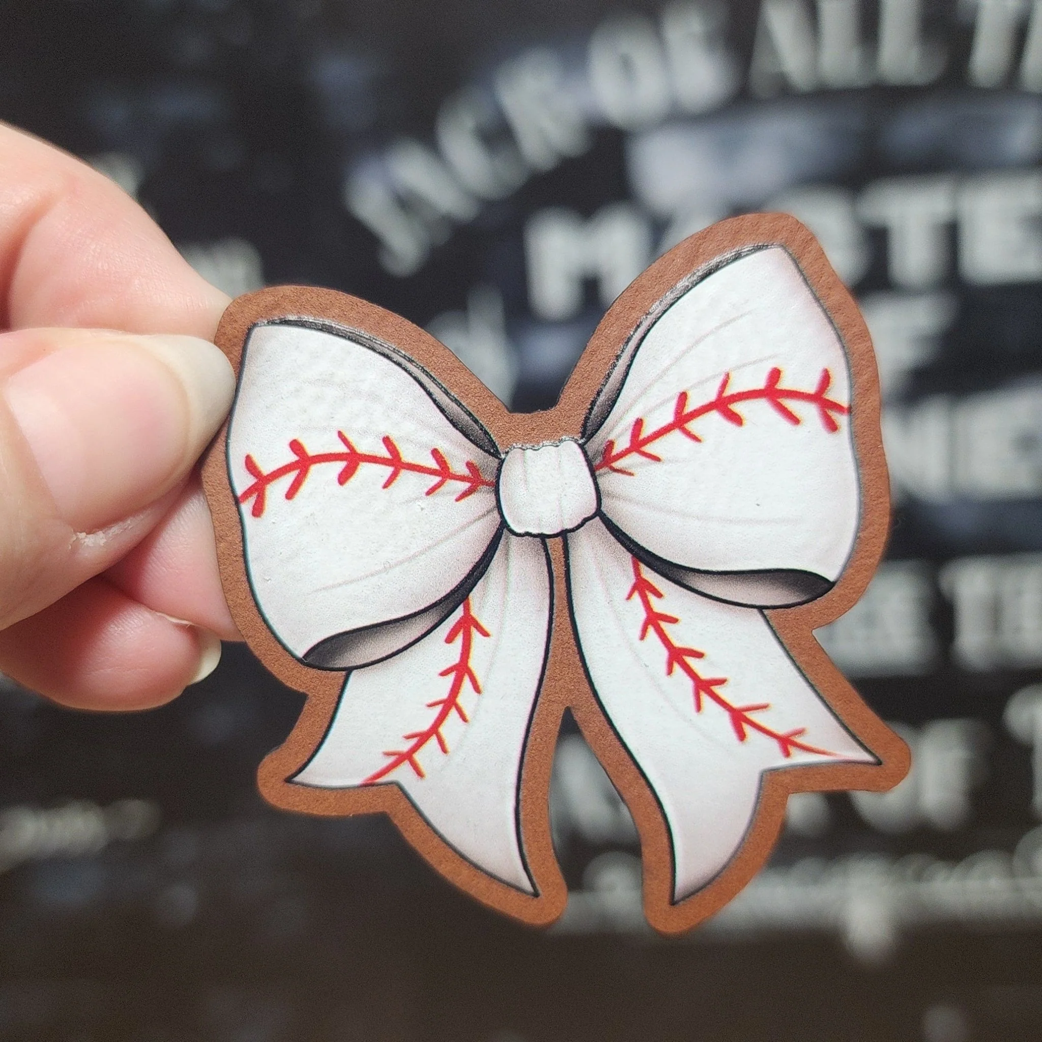 Baseball Bow UV Printed Leatherette Hat Patch - MR01
