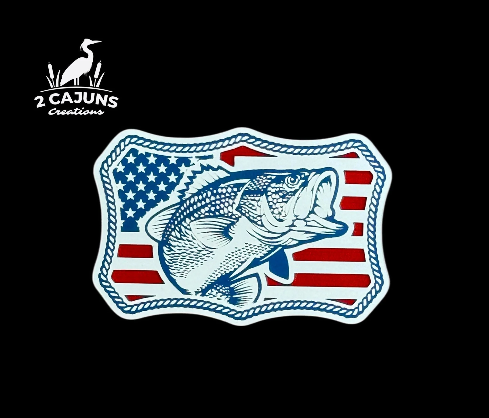 Bass on American Flag Buckle Style Patriotic Red White and Blue Acrylic Patch