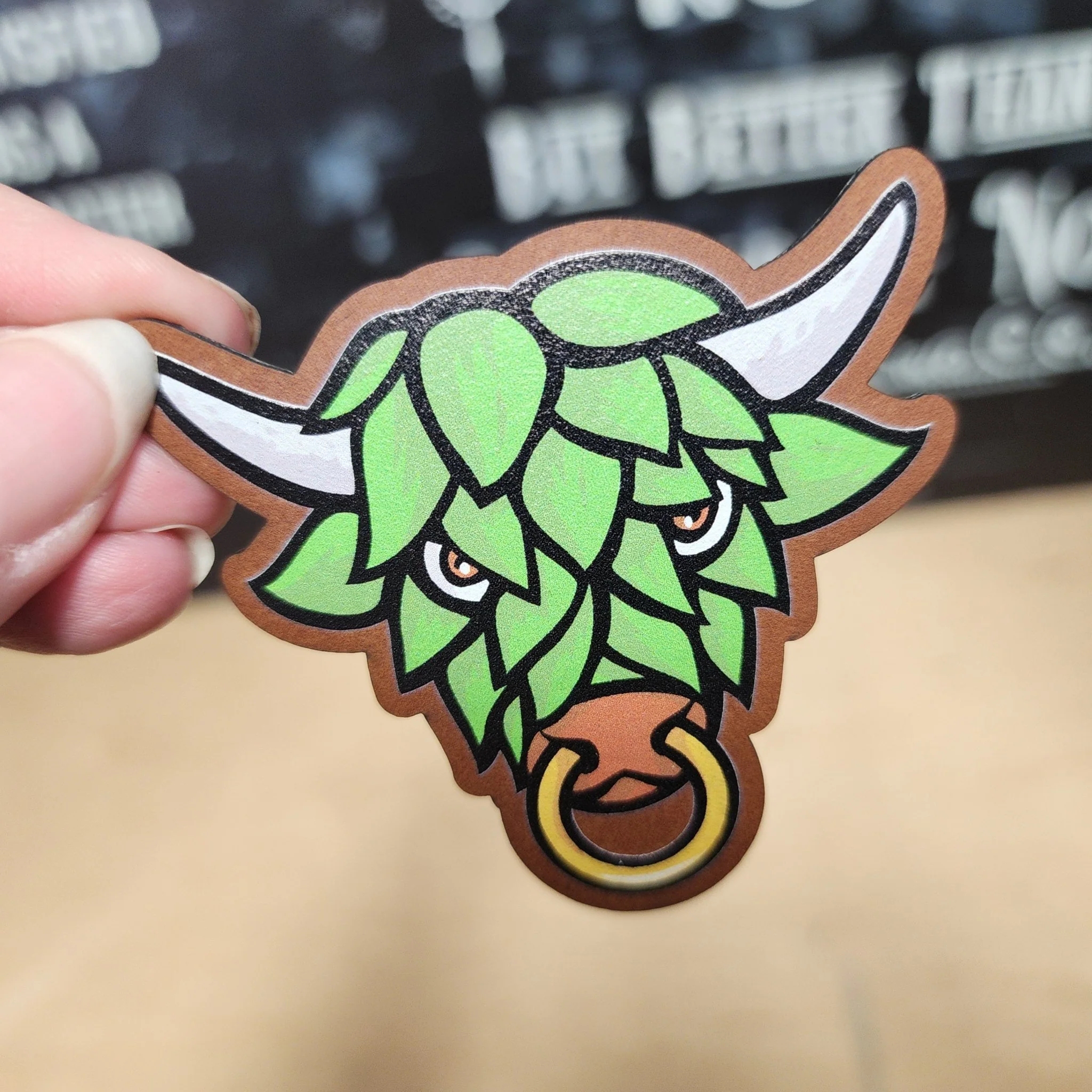 Beer Hops Bull UV Printed Leatherette Hat Patch - MR01