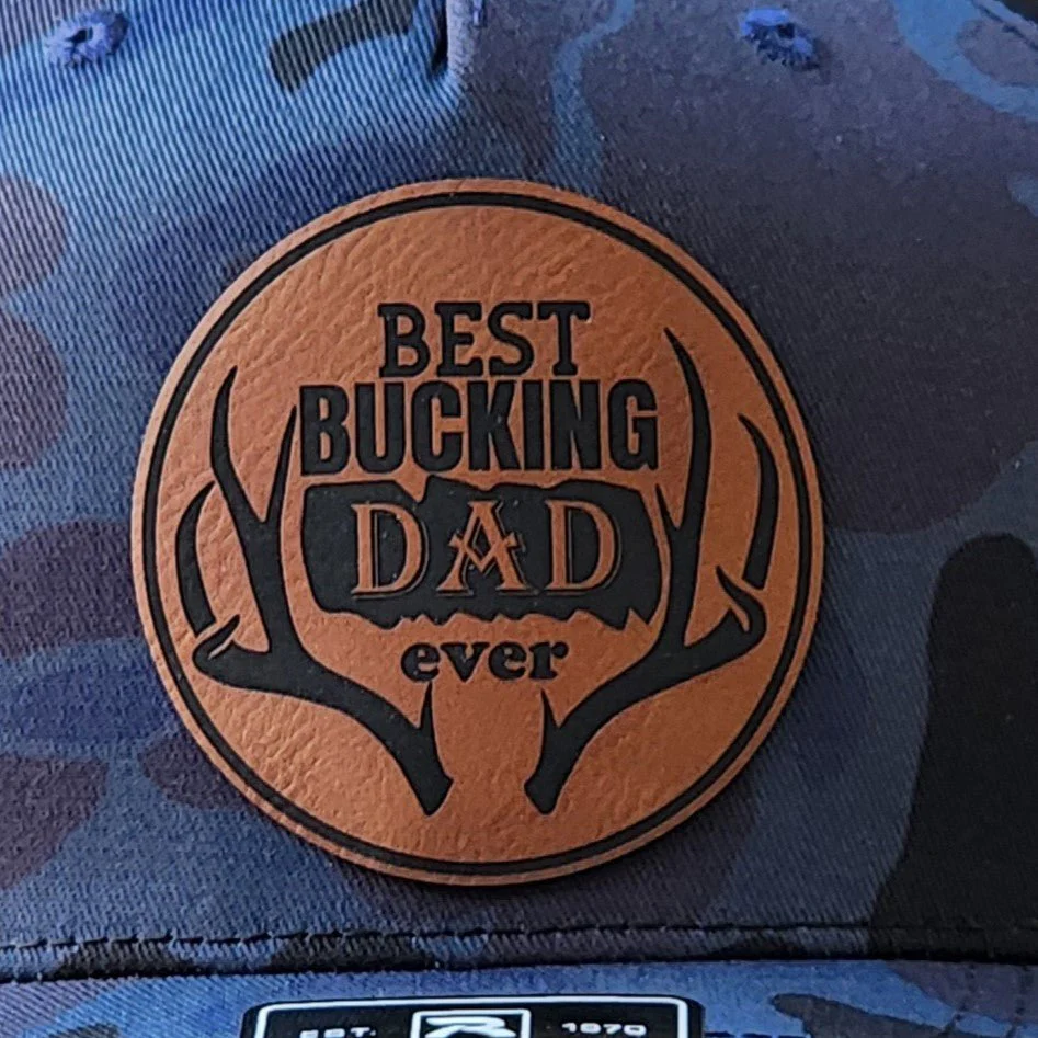 Best Bucking Dad Ever Engraved Leatherette Hat Patch - MR01