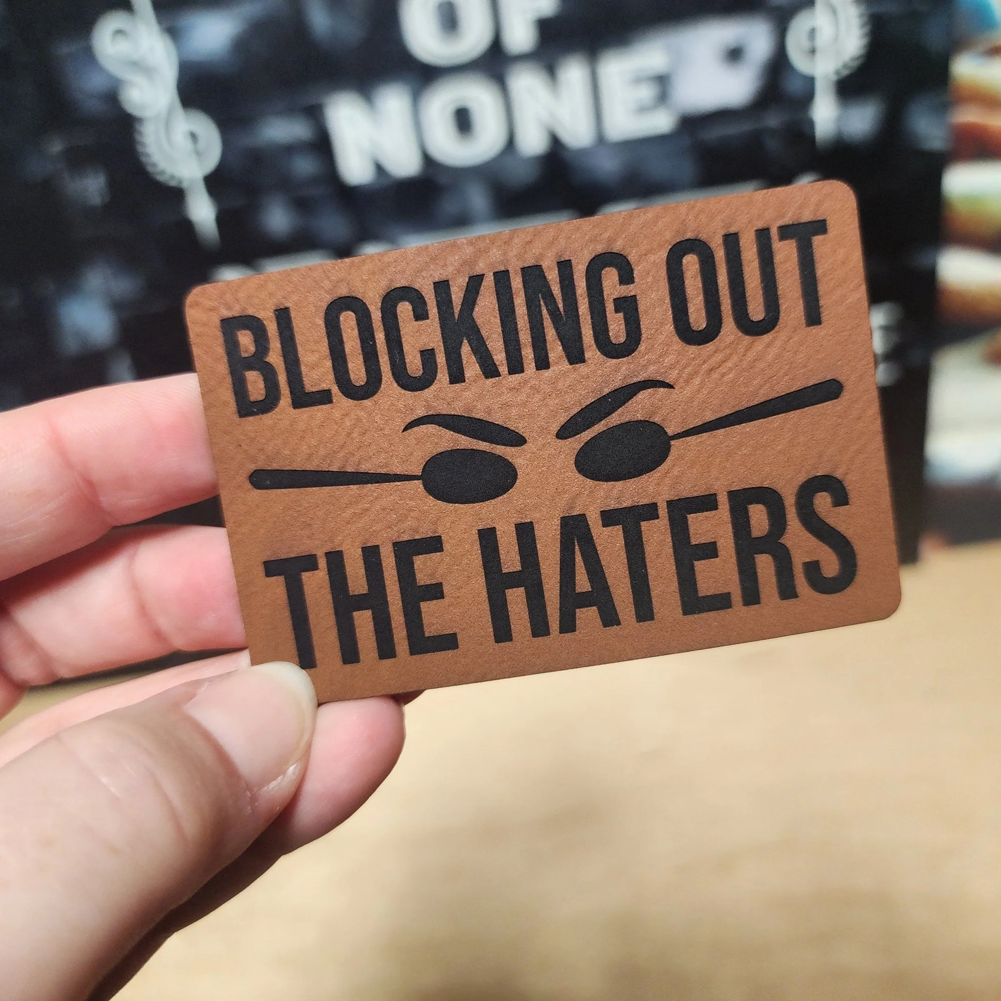 Blocking Out The Haters Engraved Leatherette Hat Patch - MR01 - Image 2