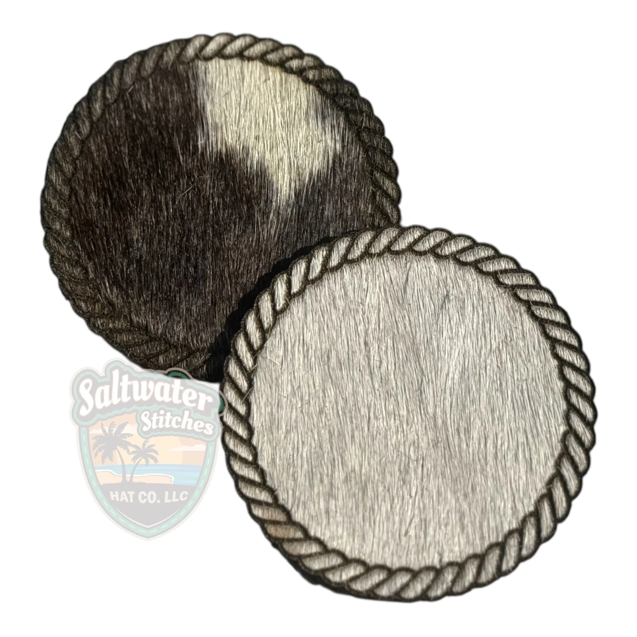 Cowhide circle with rope border