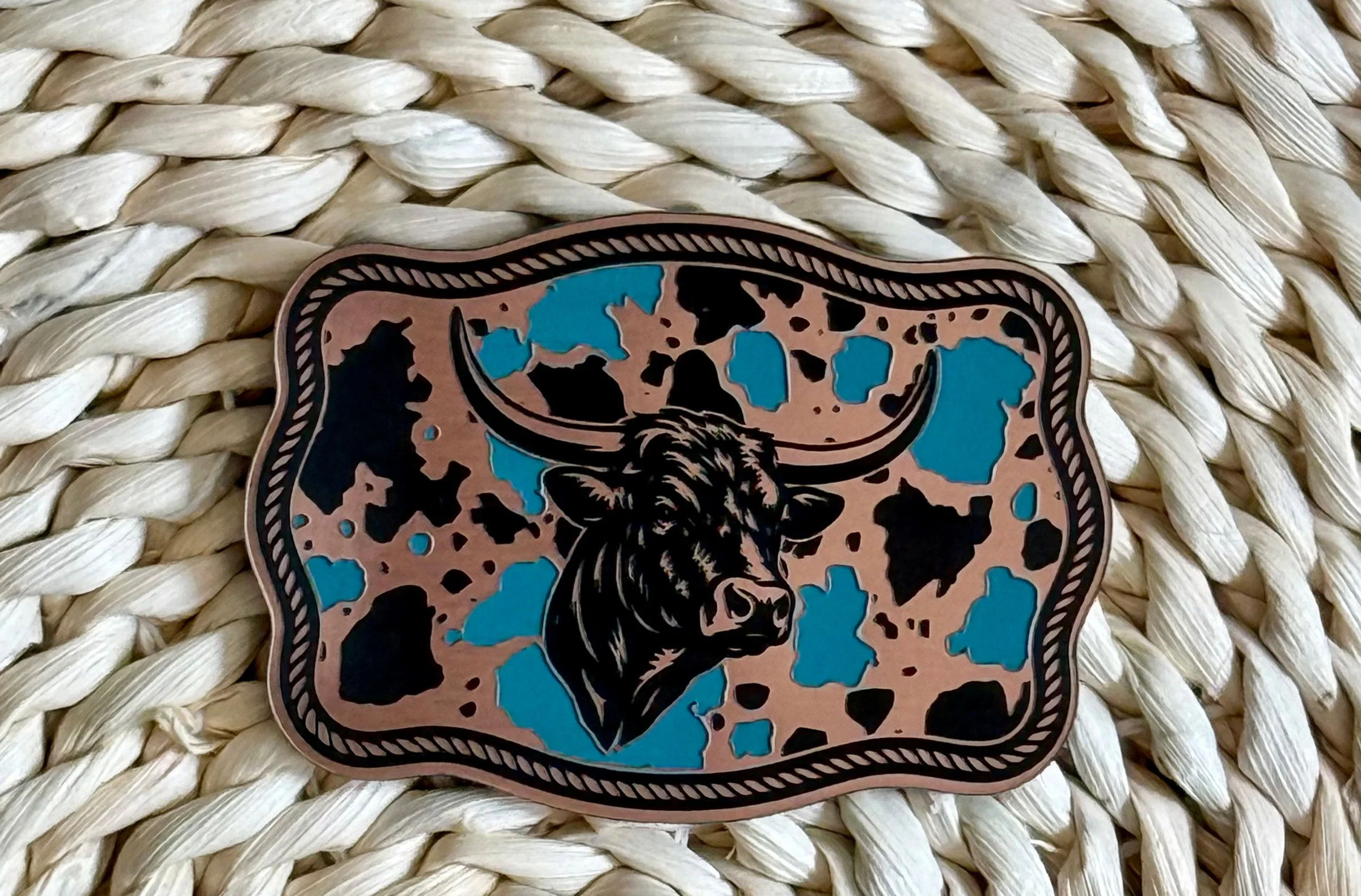 Cow and Cowhide Design Acrylic Laser Engraved Hat Patch - Image 2