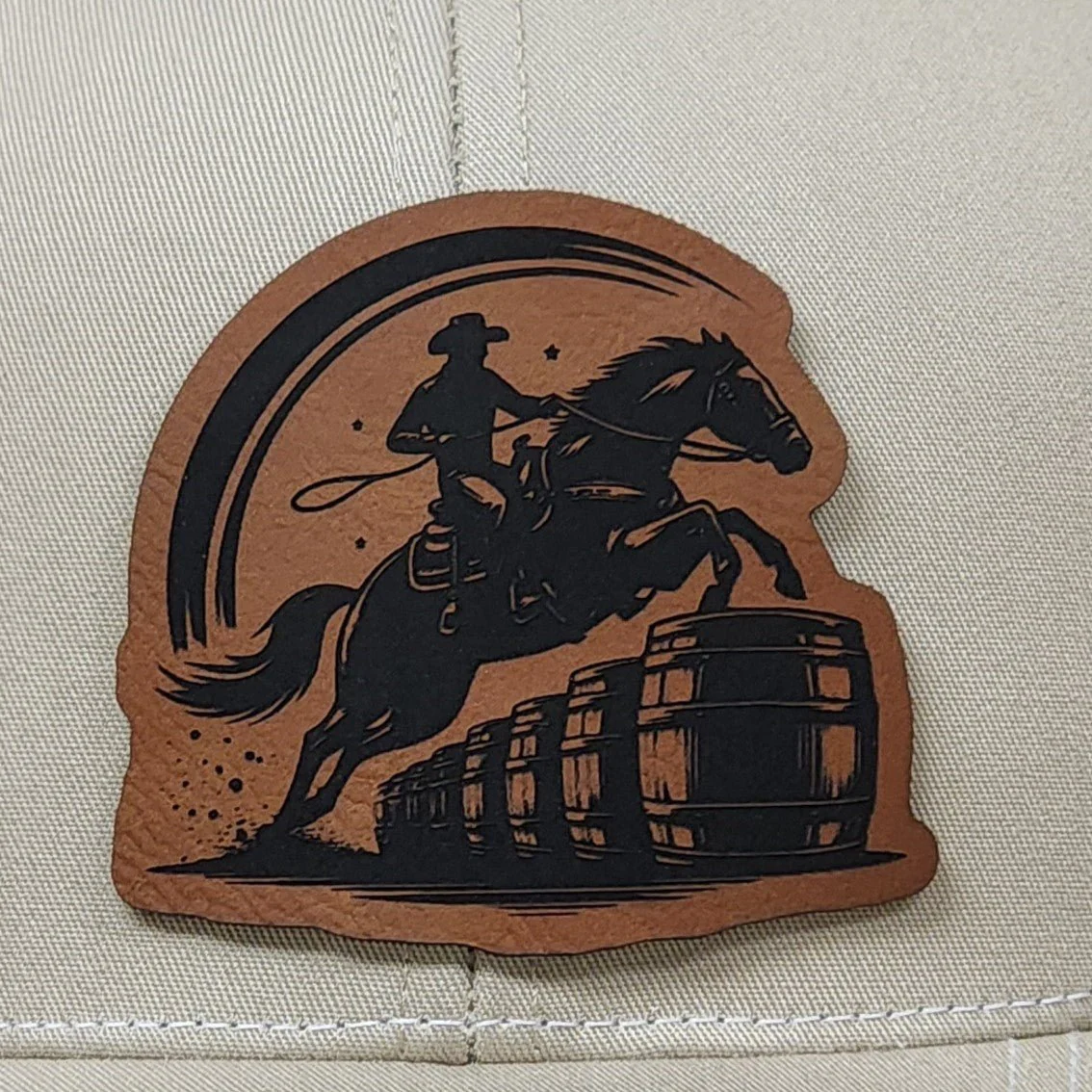 Cowboy on Horseback Engraved Leatherette Hat Patch - MR01