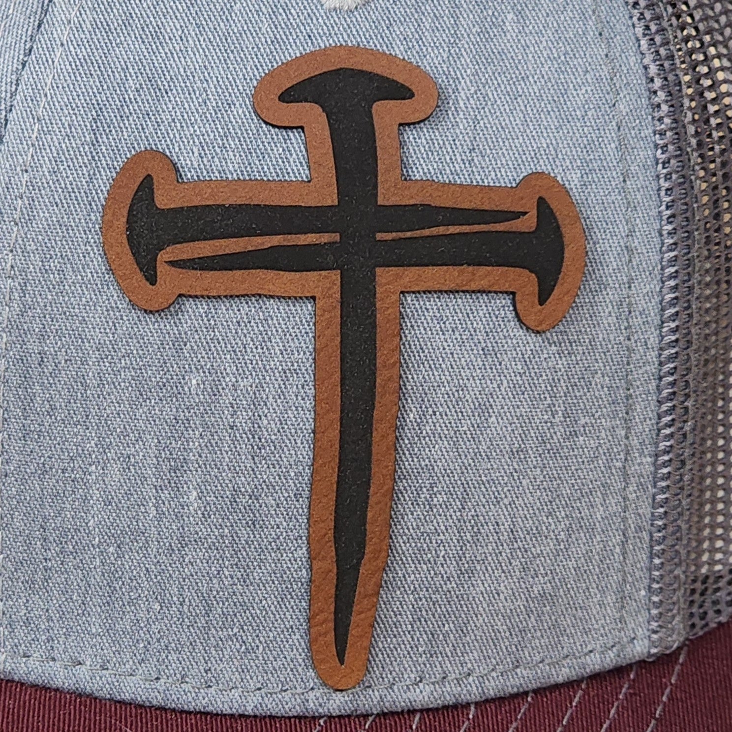 Cross Symbol Engraved Leatherette Hat Patch - MR01
