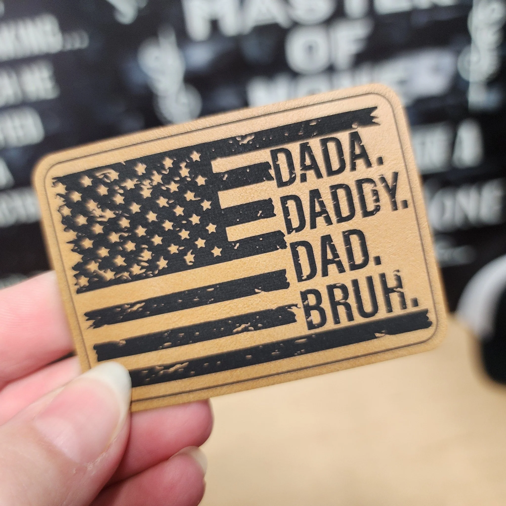 Dada Daddy Bruh Flag (Saddle Tan) Engraved Leatherette Hat Patch - MR01