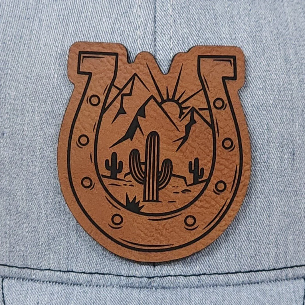 Desert Sun and Cacti Horseshe Engraved Leatherette Hat Patch - MR01