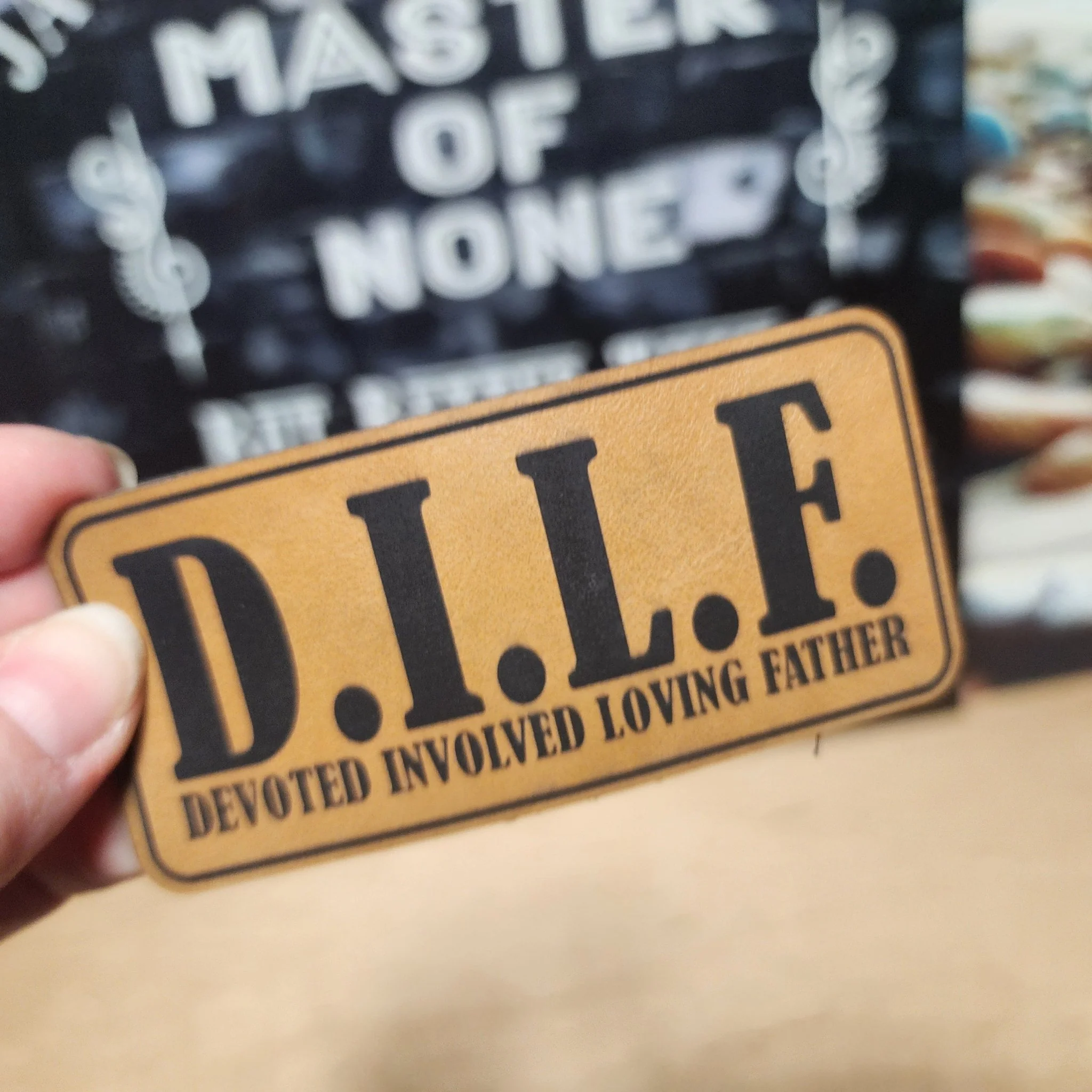 Devoted Involved Loving Father Engraved Leatherette Hat Patch - MR01