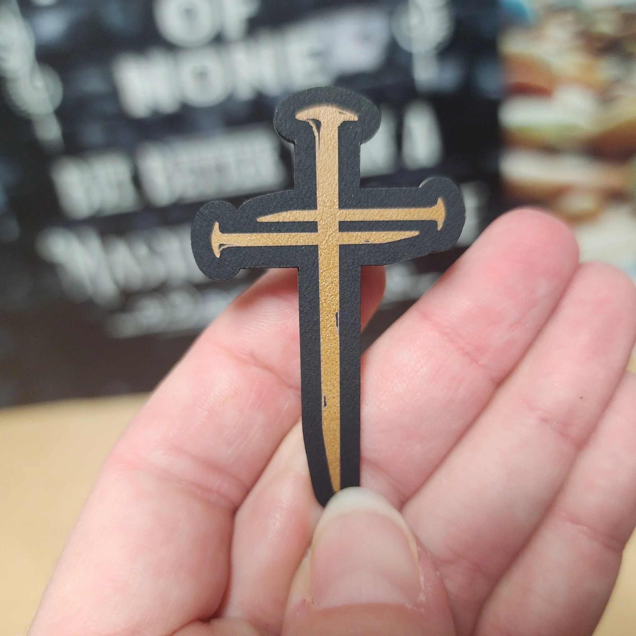 Faith Cross Nails Engraved Leatherette Hat Patch - MR01