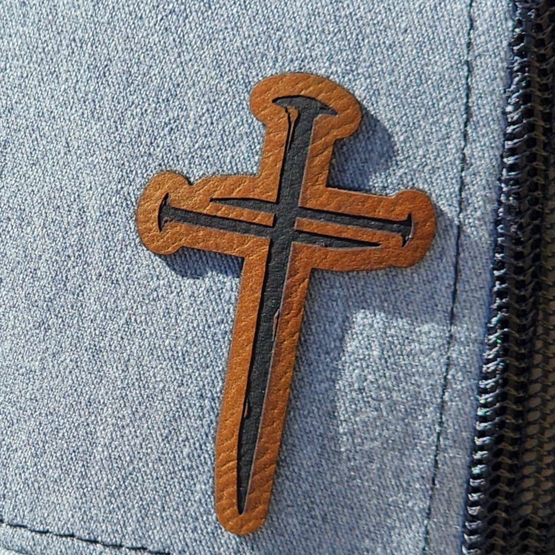 Faithful Cross Design Engraved Leatherette Hat Patch - MR01