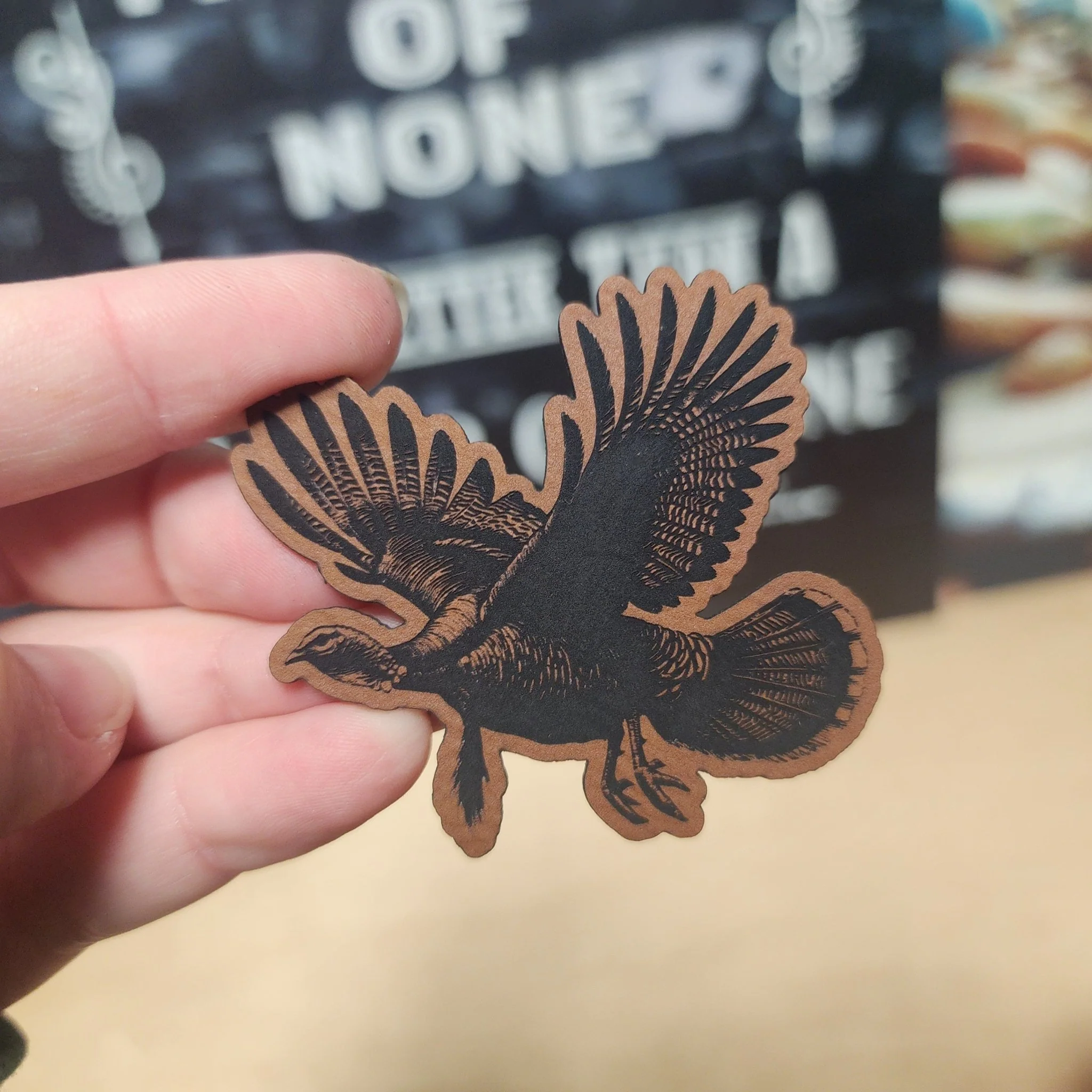 Flying Turkey (Choose Your Color) Engraved Leatherette Hat Patch - MR01