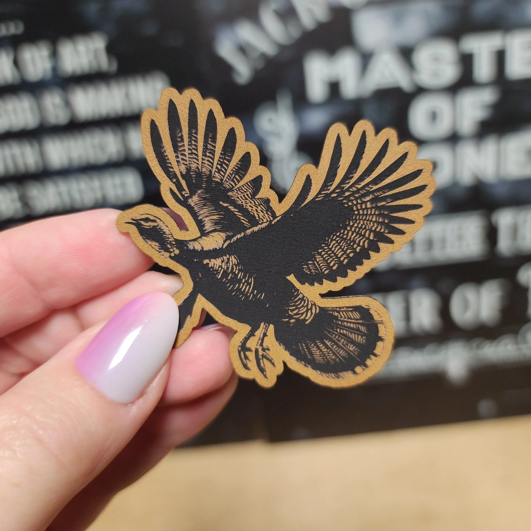 Flying Turkey (Choose Your Color) Engraved Leatherette Hat Patch - MR01 - Image 2