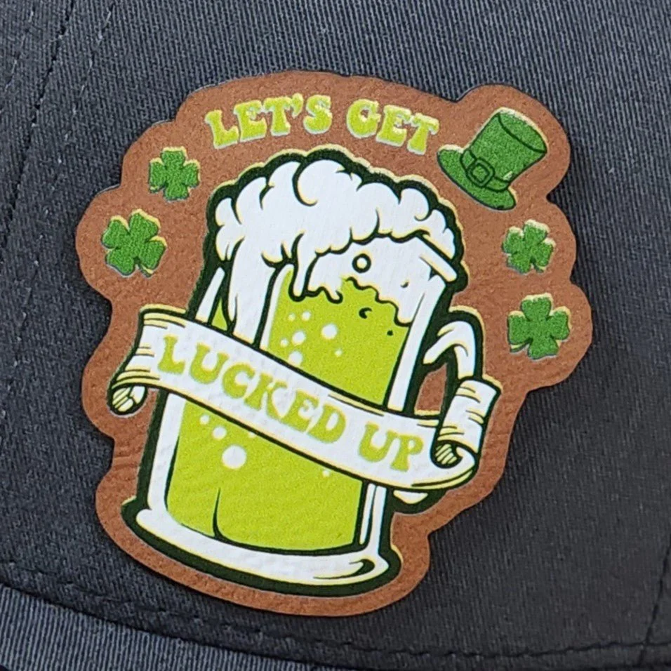 Get Lucky with Beer UV Printed Leatherette Hat Patch - MR01
