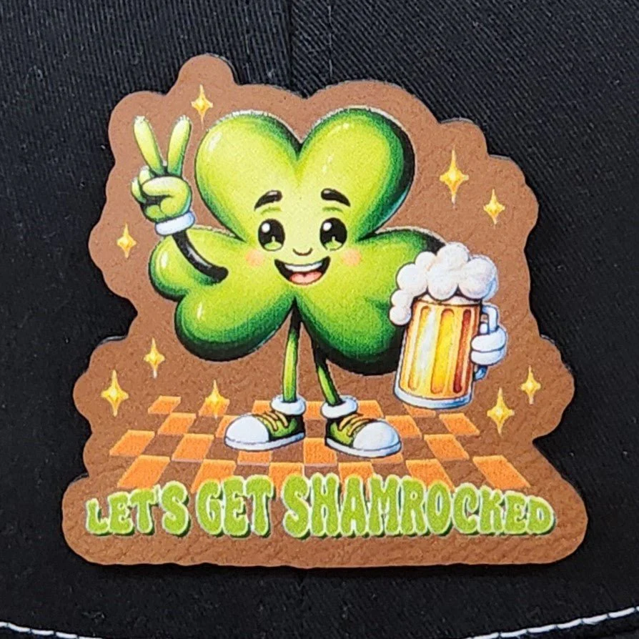 Get Shamrocked Clover UV Printed Leatherette Hat Patch - MR01