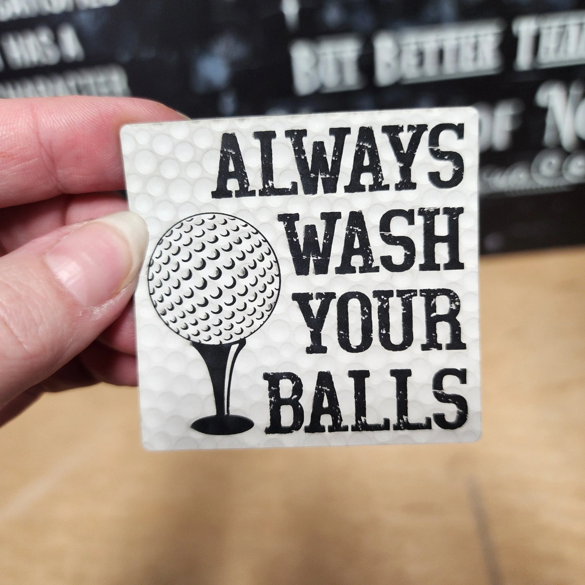 Golf Always Wash Balls Engraved Leatherette Hat Patch - MR01