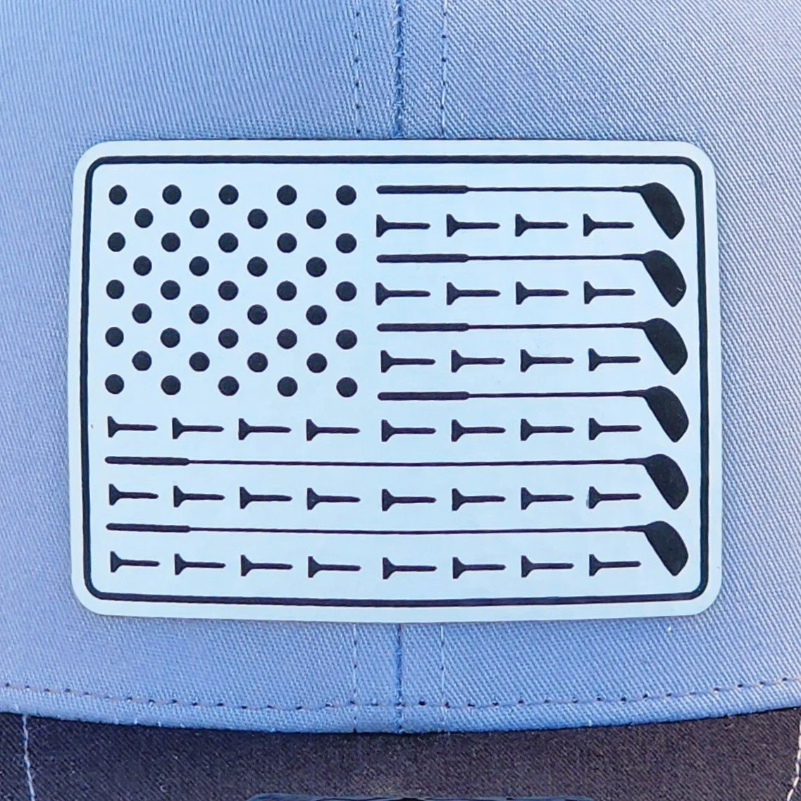 Golf Black and White American Flag Engraved Leatherette Hat Patch - MR01
