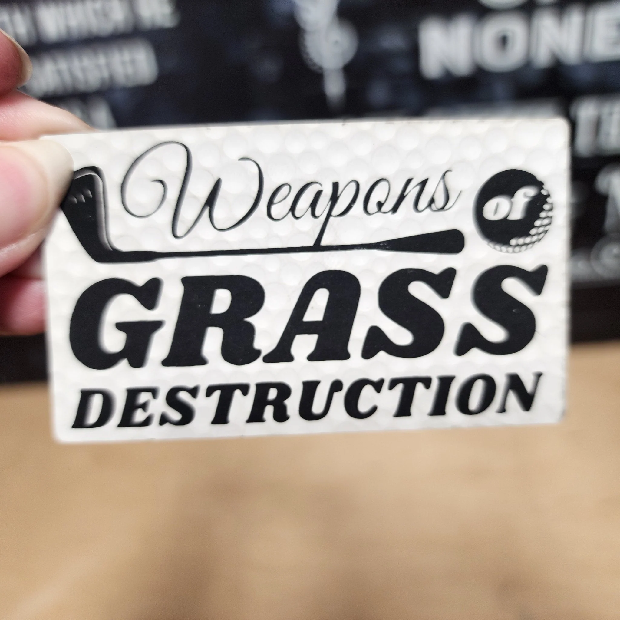 Grass Destruction Golf Weapons Engraved Leatherette Hat Patch - MR01