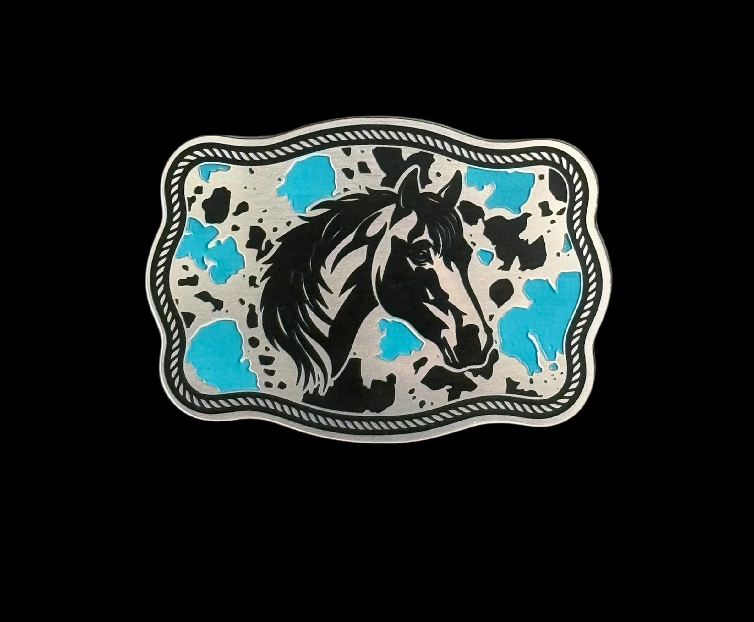 Horse on Cowhide Buckle Western Design Tri-Layer Acrylic Hat Patch - Image 3