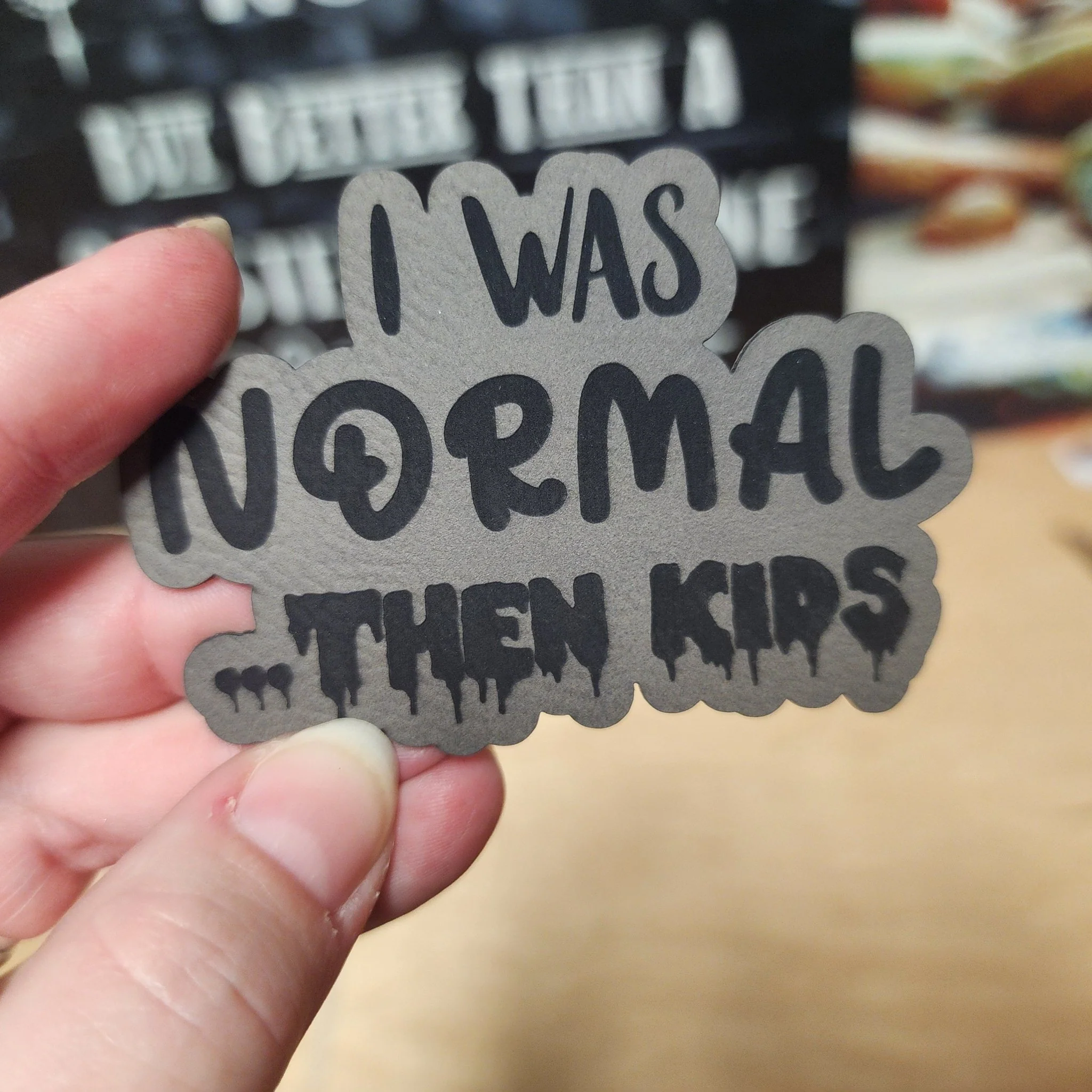 I Was Normal Then Kids (Grey) Engraved Leatherette Hat Patch - MR01