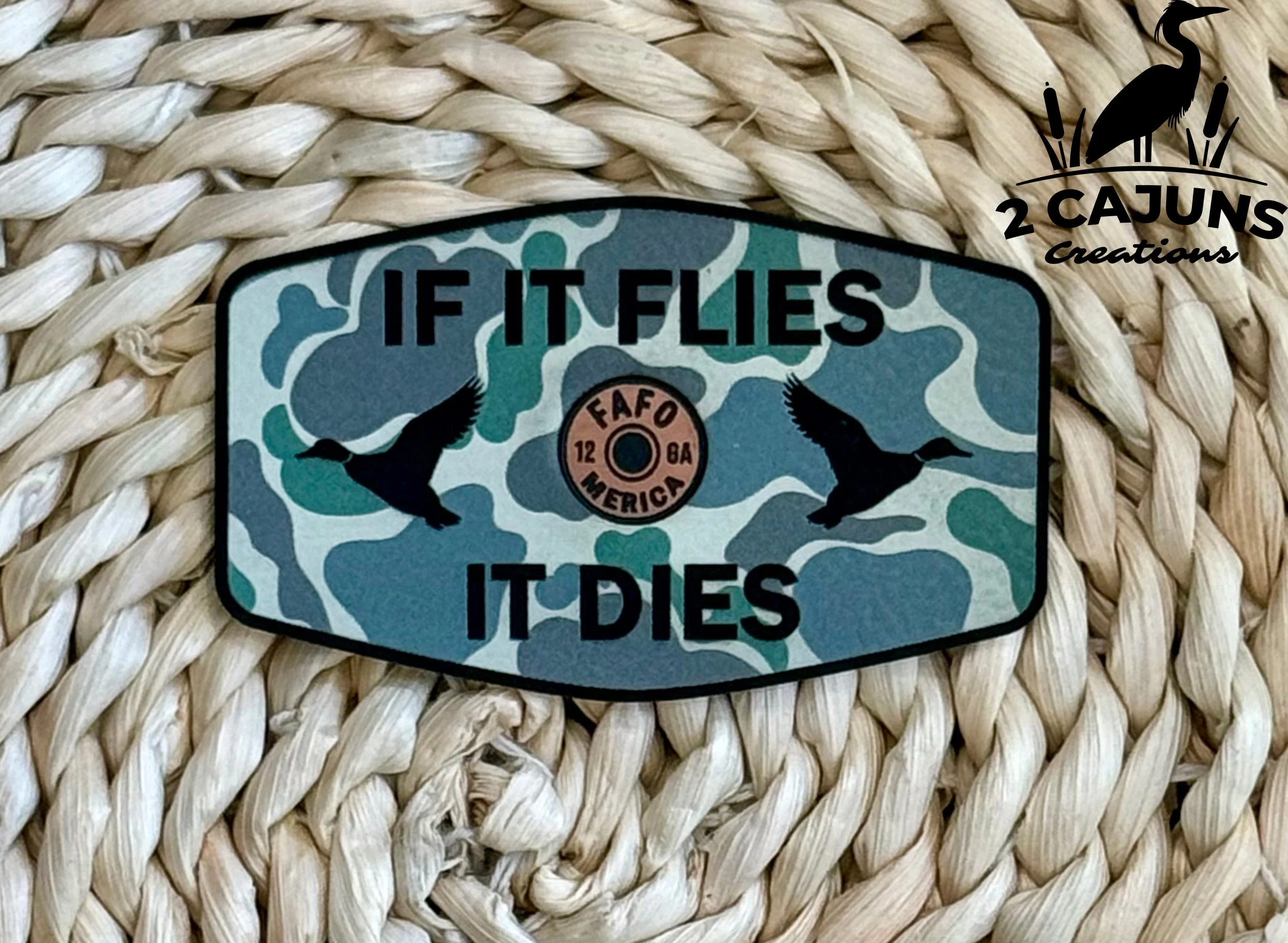 If It Flies It Dies Leatherette Hat Patch with Copper Acrylic Shell Insert - FAFO Edition - 3 Colors Available - Image 3