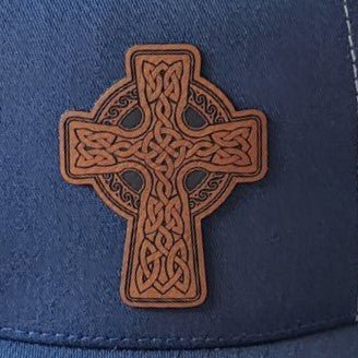 Intricate Celtic Cross Engraved Leatherette Hat Patch - MR01