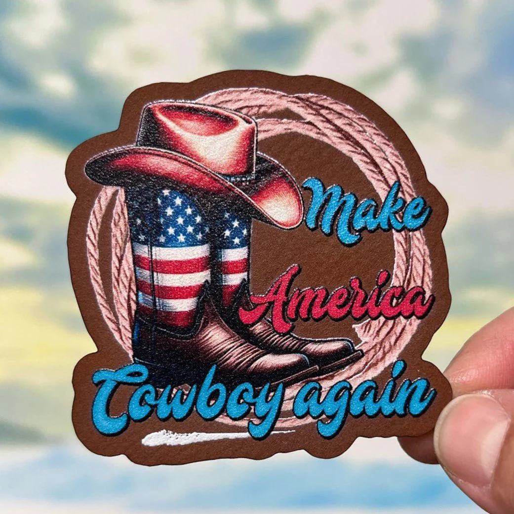 Make America Cowboy Again UV Printed Leatherette Hat Patch - MR01