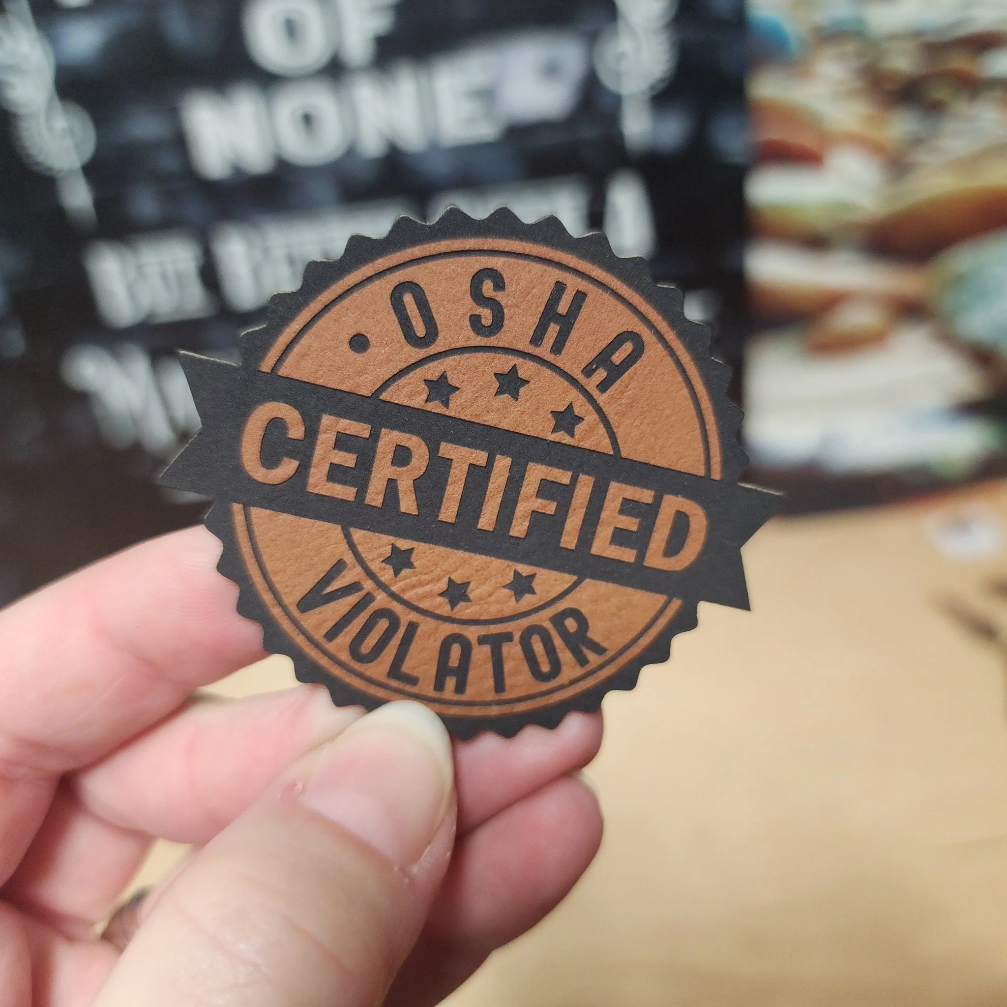 OSHA Certified Violation Badge (Rawhide) Engraved Leatherette Hat Patch - MR01