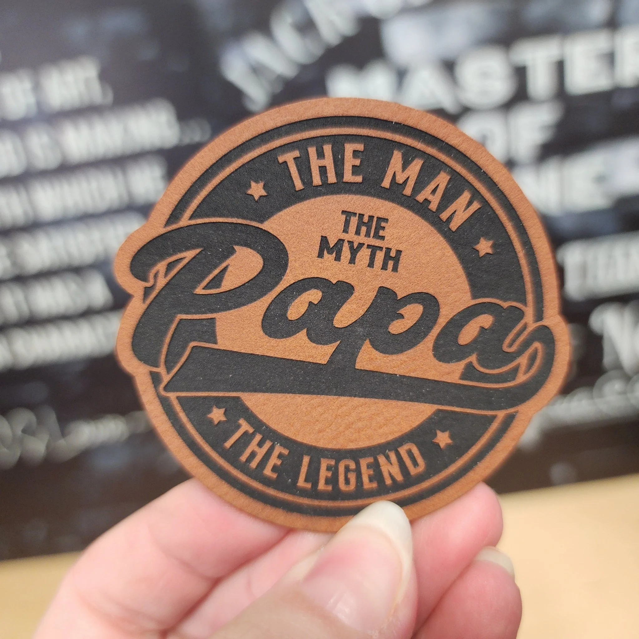 Papa: The Man, The Myth Engraved Leatherette Hat Patch - MR01