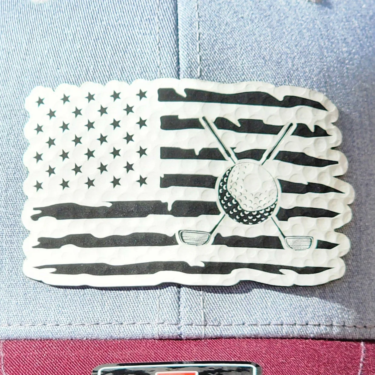 Patriotic Golf Flag Engraved Leatherette Hat Patch - MR01 - Image 2