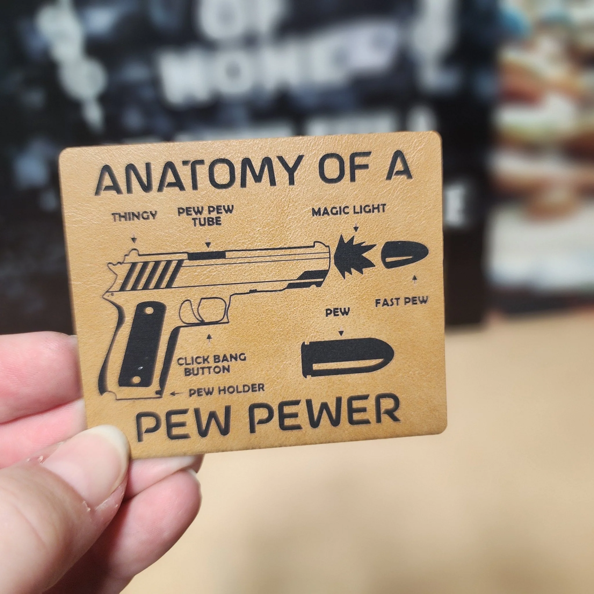 Pew Pew Anatomy Guide (Saddle Tan) Engraved Leatherette Hat Patch - MR01