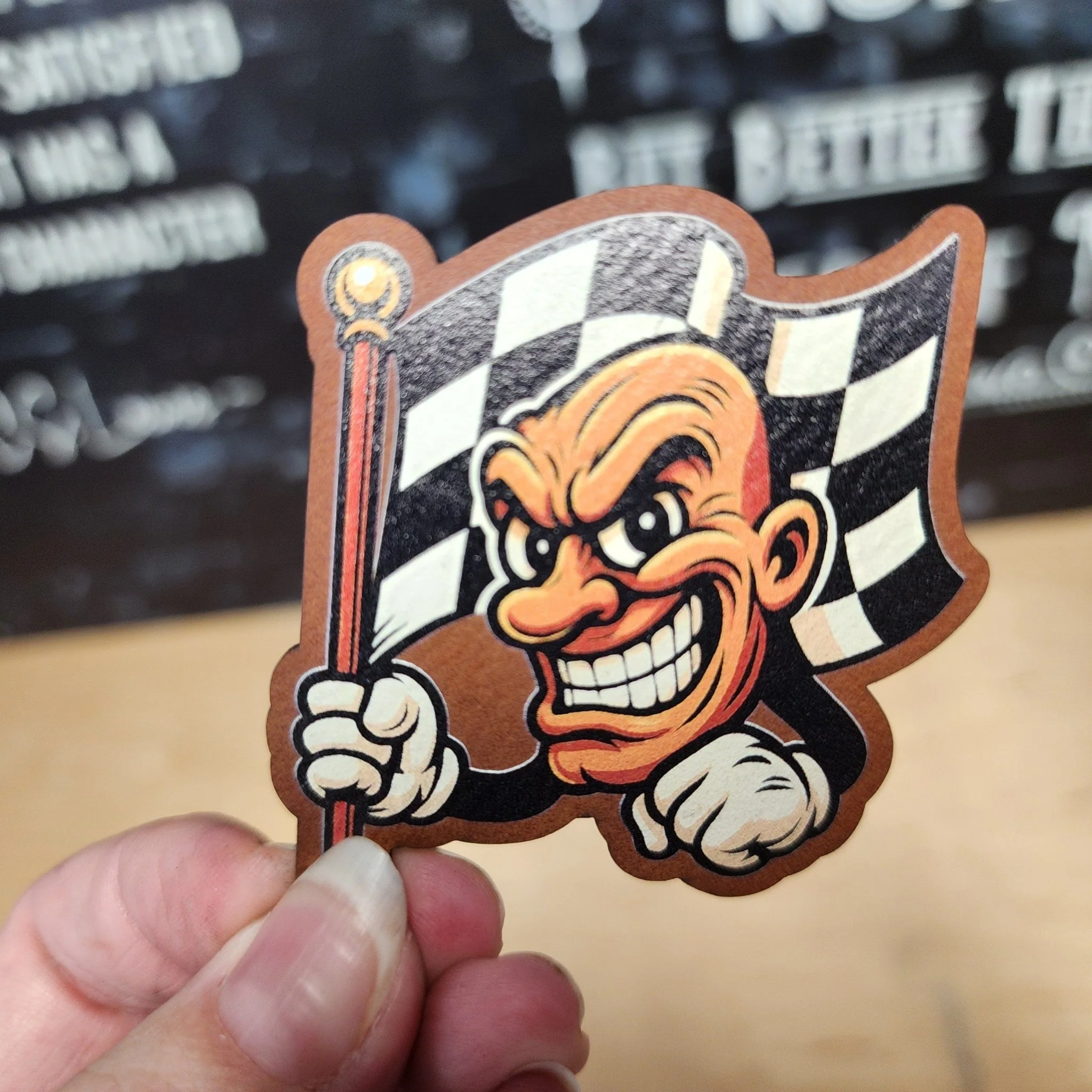 Race Flag UV Printed Leatherette Hat Patch - MR01