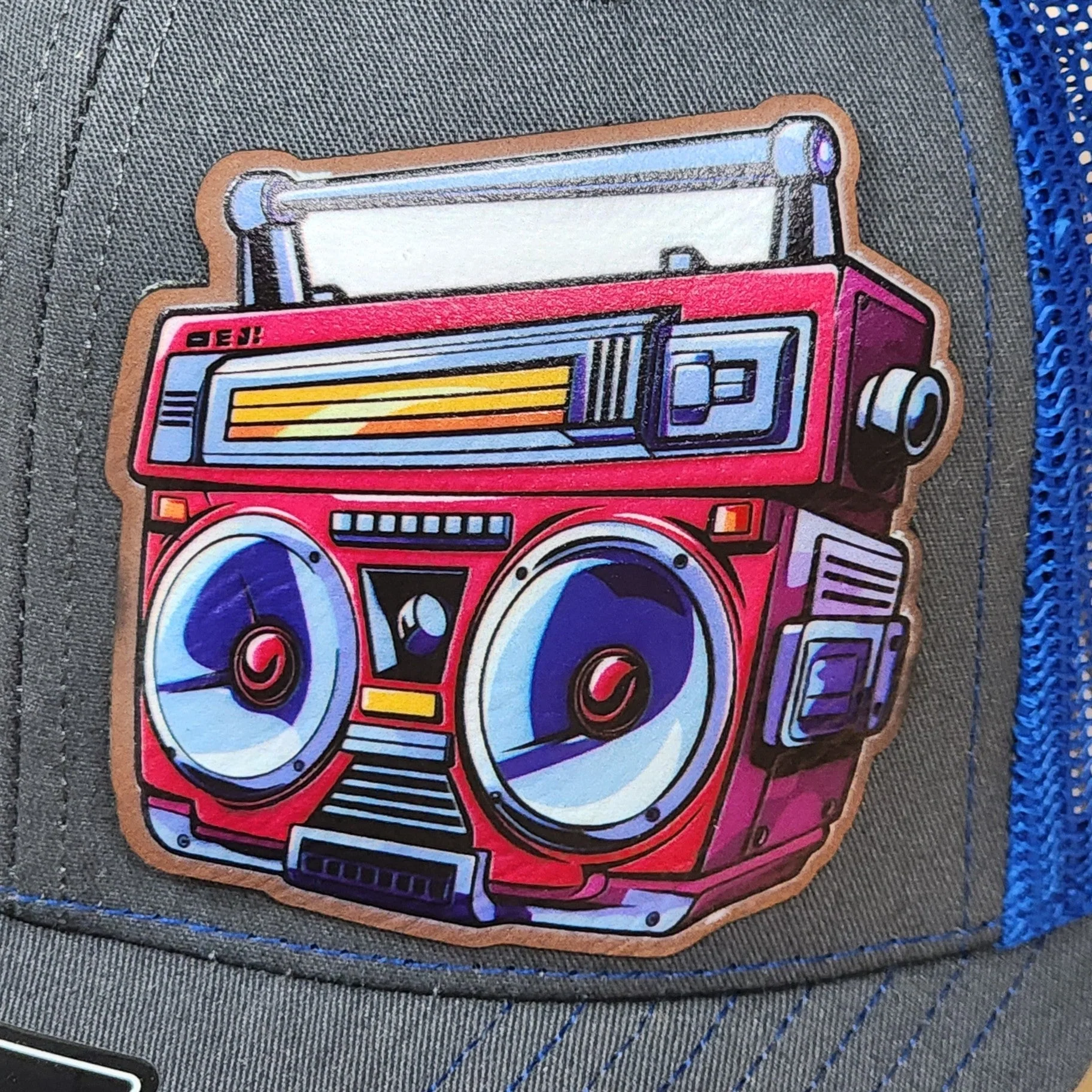 Retro Boombox Vibes UV Printed Leatherette Hat Patch - MR01