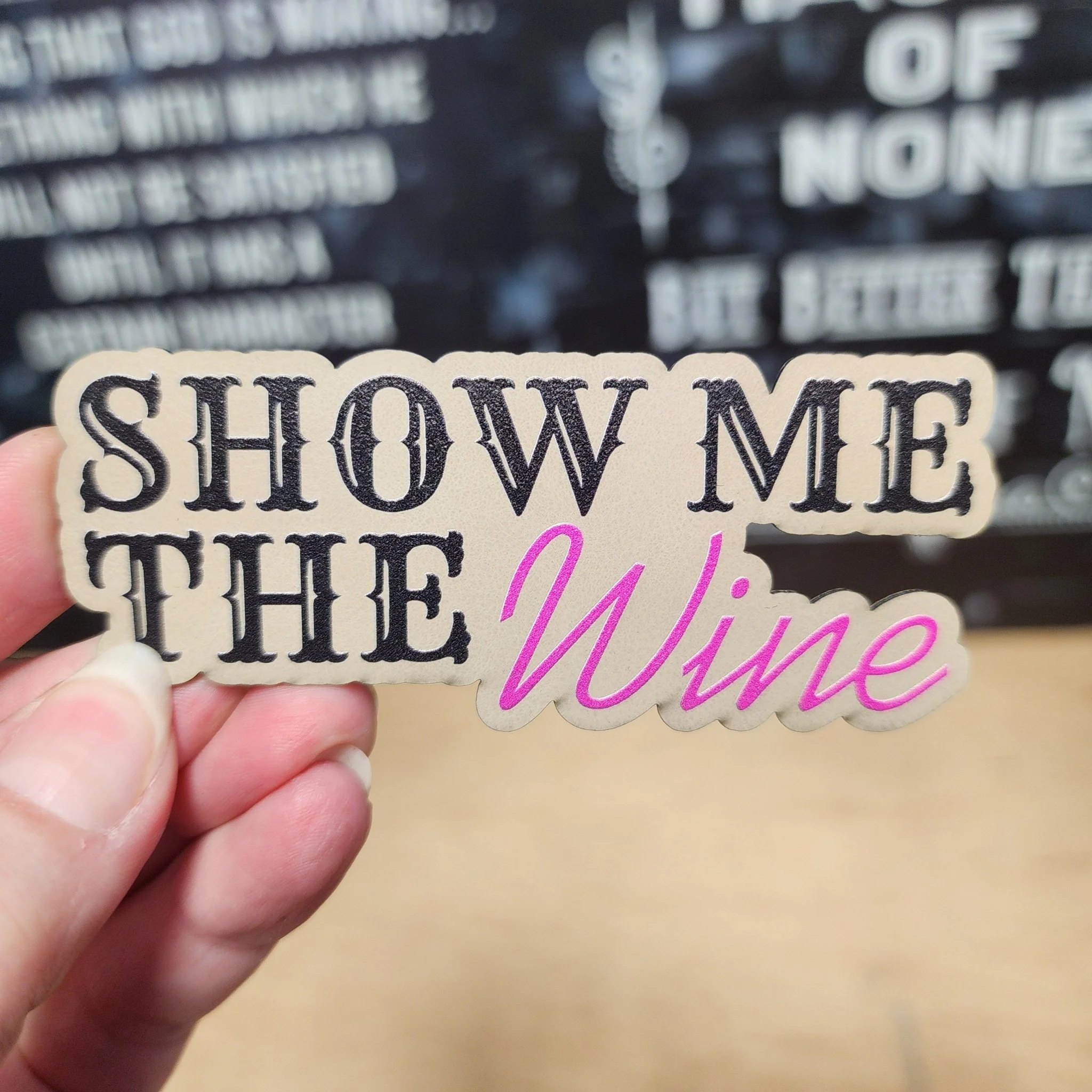 Show Me The Wine UV Printed Leatherette Hat Patch - MR01