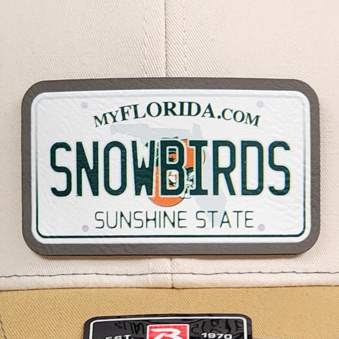 Snowbirds Florida License Plate UV Printed Leatherette Hat Patch - MR01