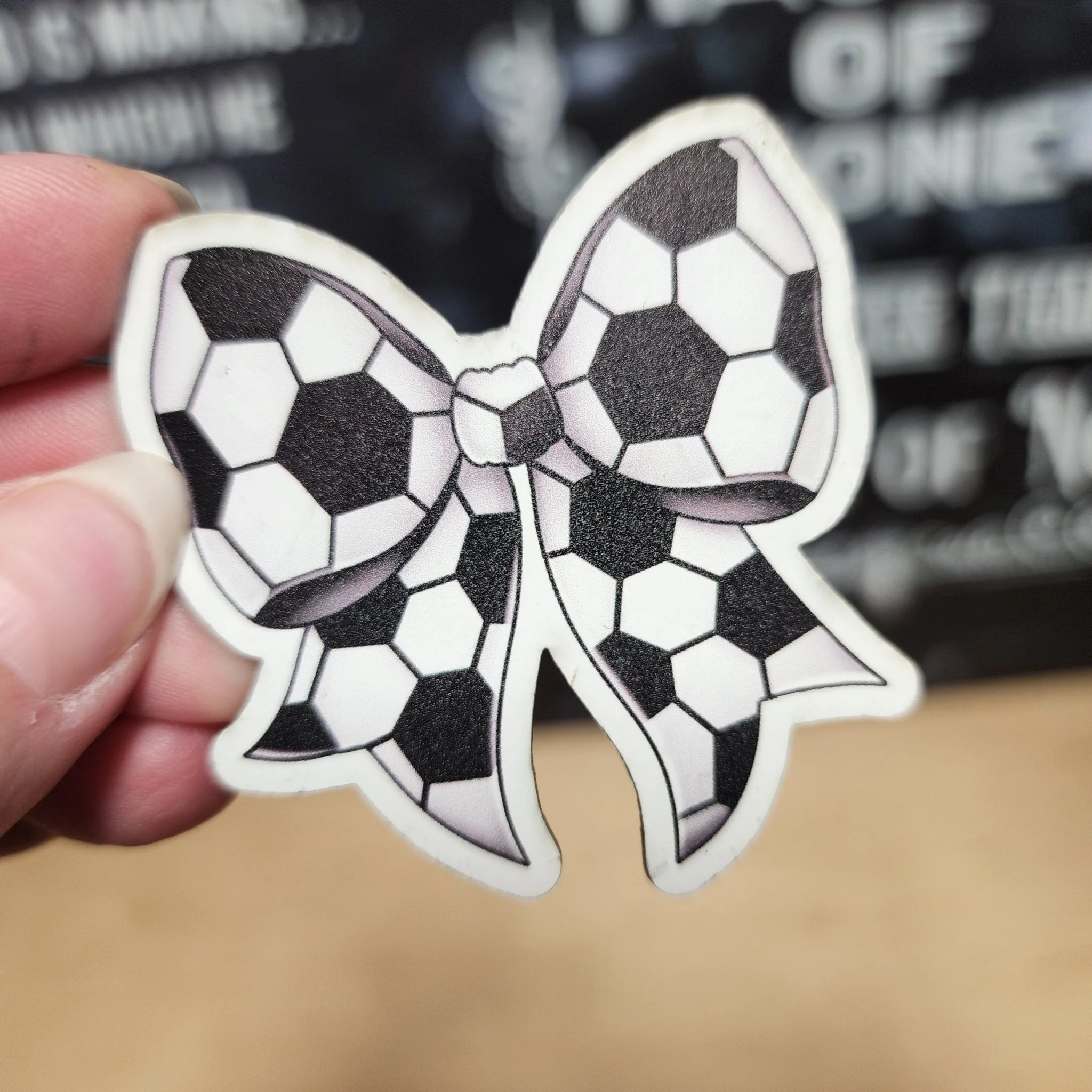 Soccer Bow UV Printed Leatherette Hat Patch - MR01