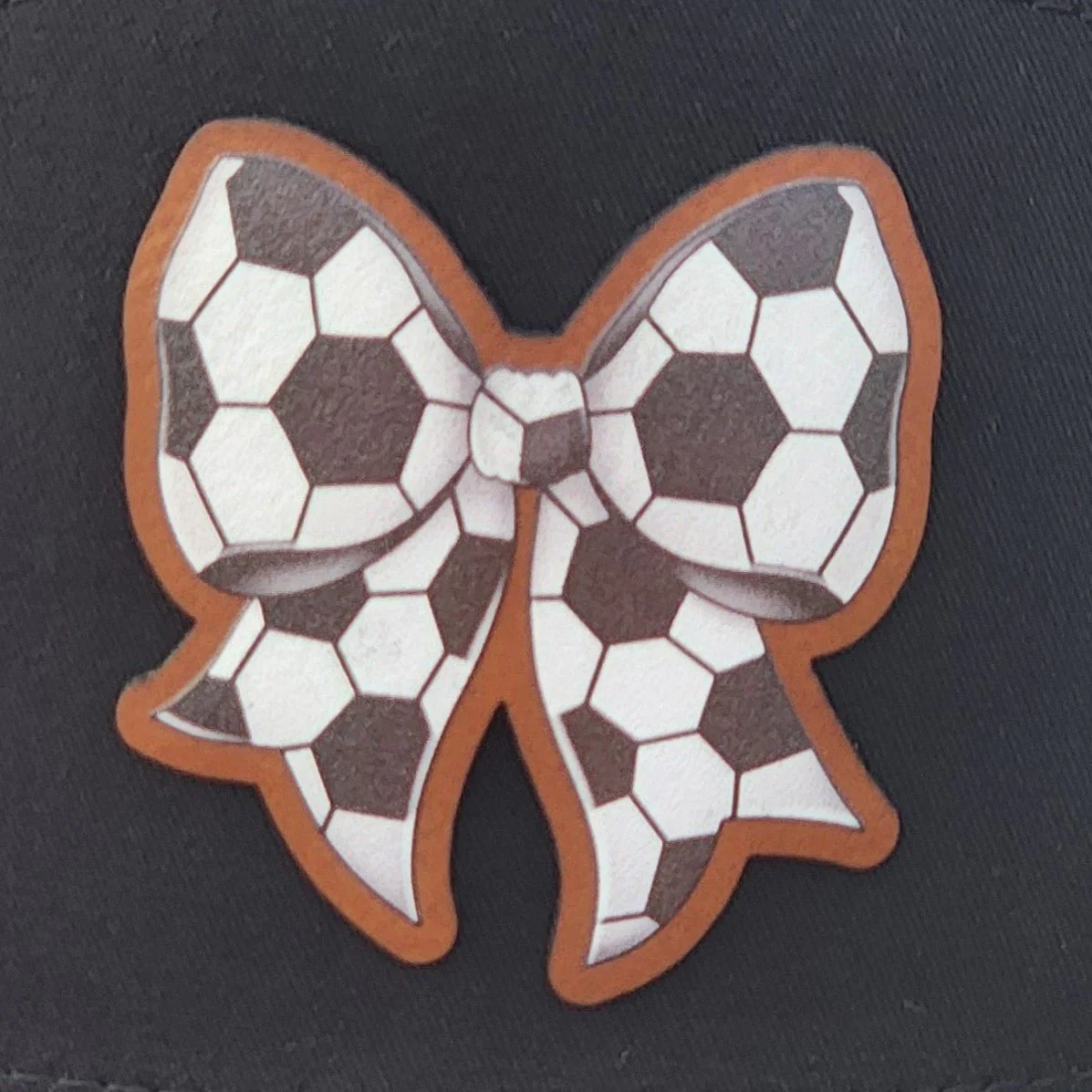 Soccer Bow UV Printed Leatherette Hat Patch - MR01
