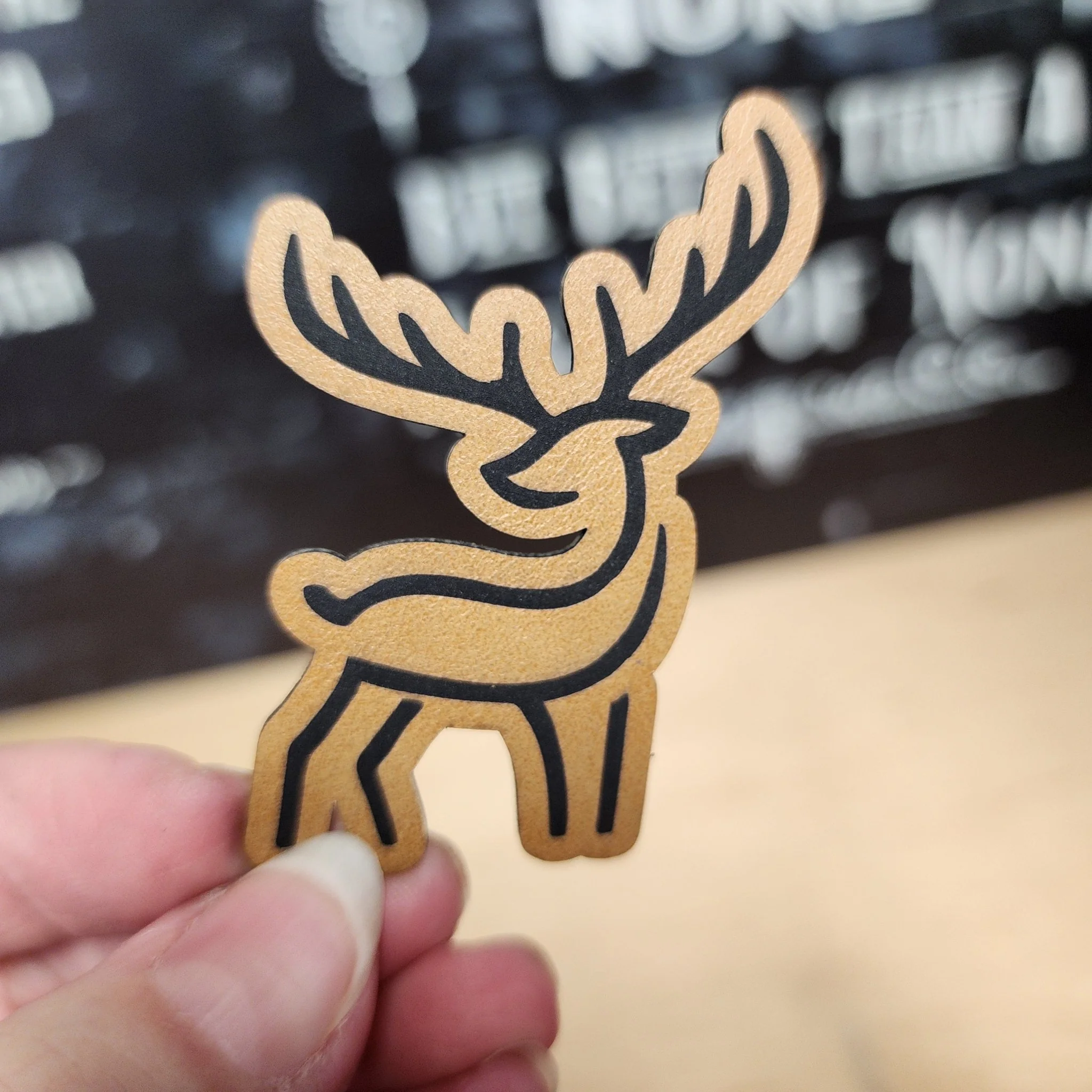 Stag Deer Outline (Saddle Tan) Engraved Leatherette Hat Patch - MR01