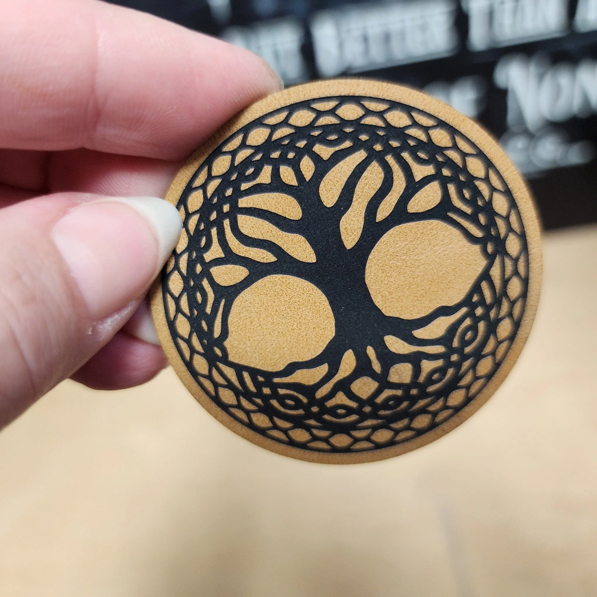 Symbolic Tree of Life (Saddle Tan) Engraved Leatherette Hat Patch - MR01
