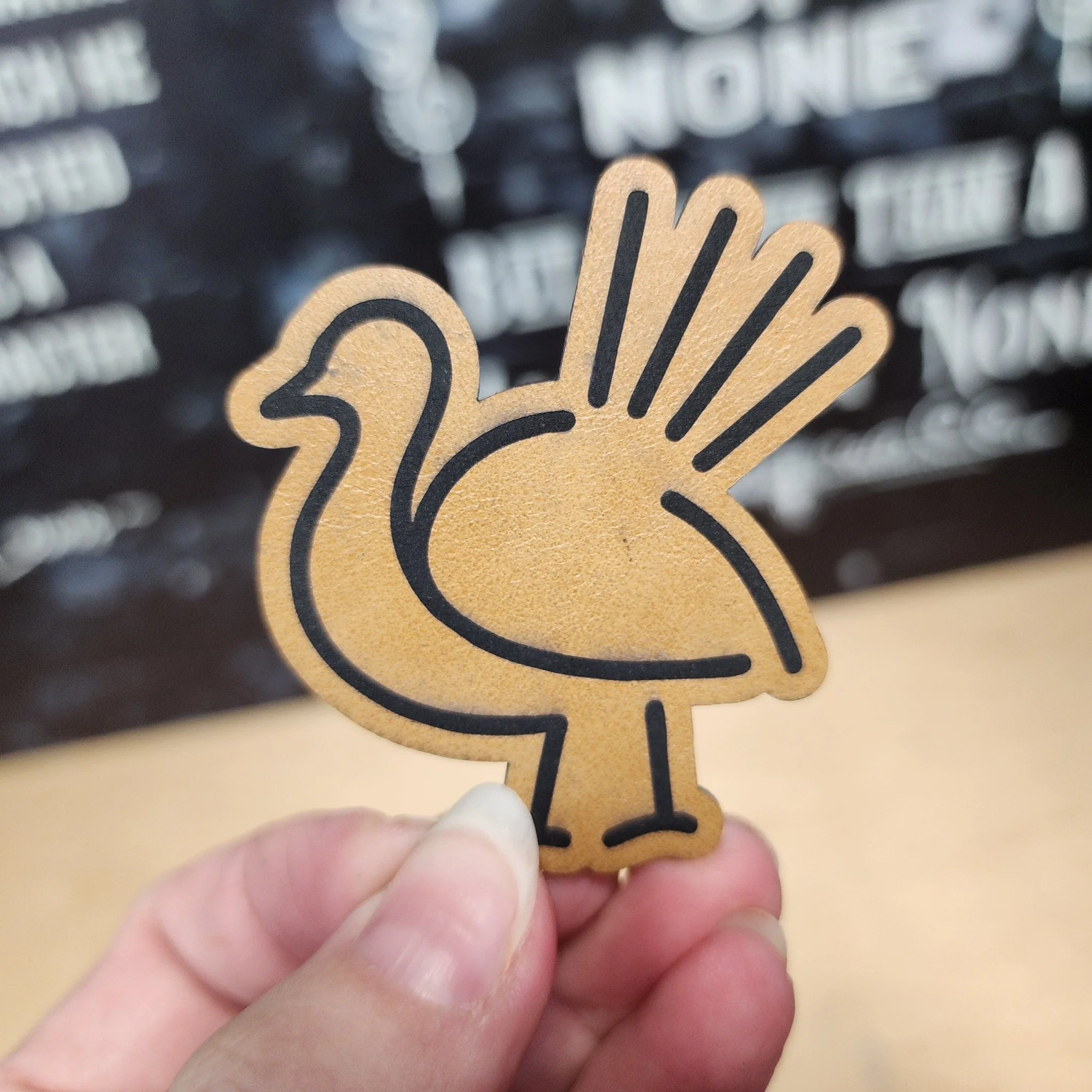 Turkey Outline (Saddle Tan) Engraved Leatherette Hat Patch - MR01