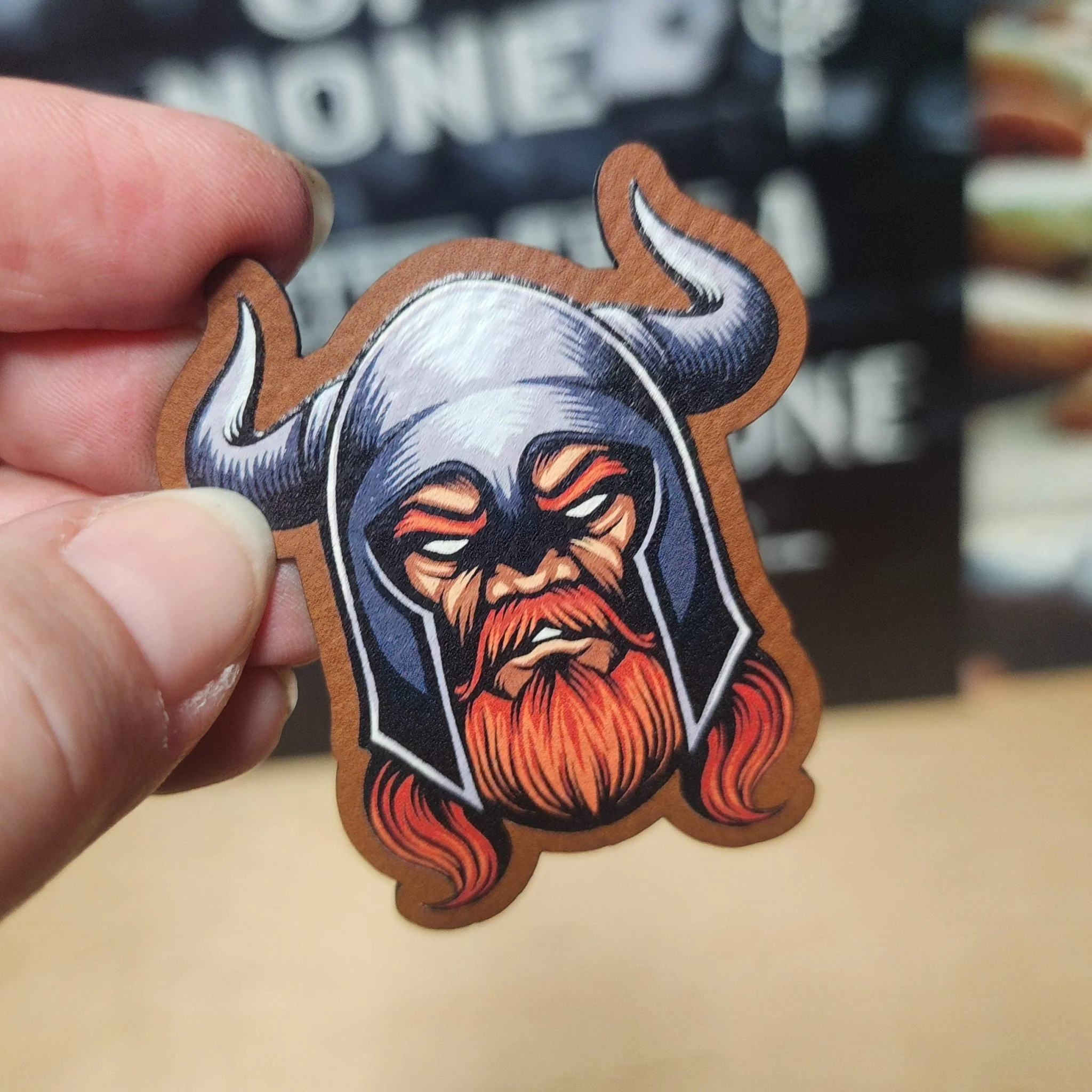 Viking Warrior Face UV Printed Leatherette Hat Patch - MR01
