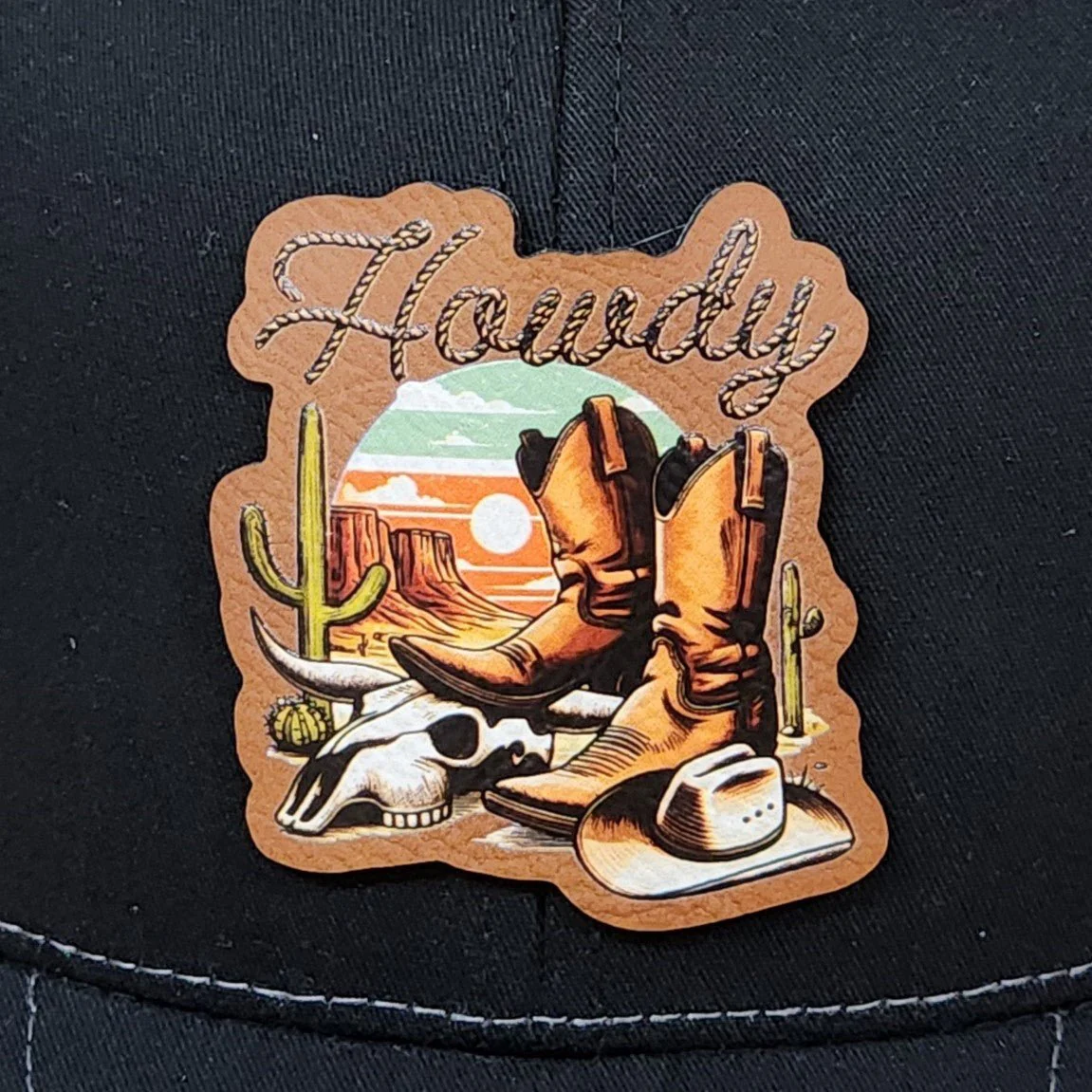 Western Style Boot UV Printed Leatherette Hat Patch - MR01